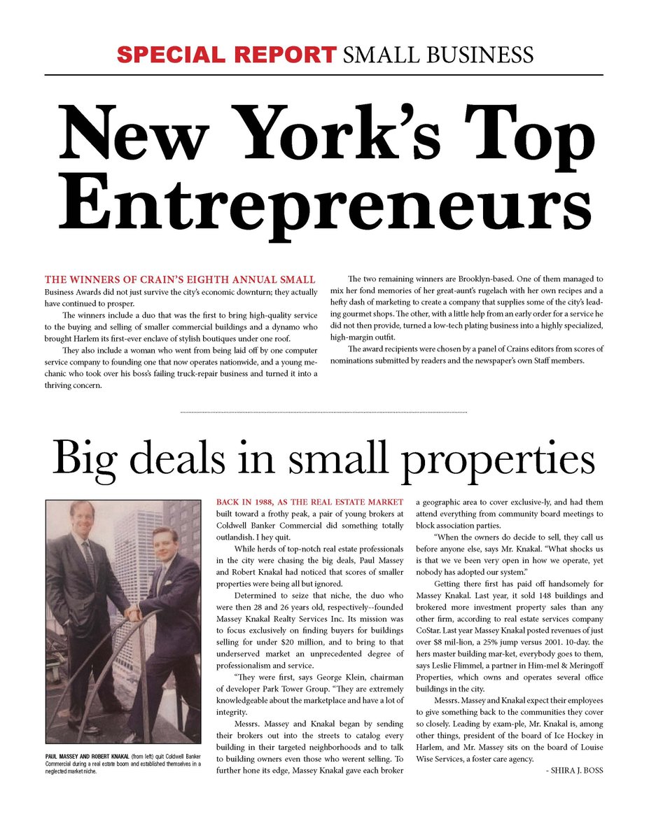 Bob Knakal | NYC Investment Sales (@bobknakal) on Twitter photo Today’s Throwback goes back 21 years to 2003.
<a href="/CrainsNewYork/">Crain's New York</a> Business magazine had always been very good to Paul and I. We always went out of our way to engage with them, speak to their real estate reporters, and attend their functions.
This relationship proved to be mutually Today’s Throwback goes back 21 years to 2003.
<a href="/CrainsNewYork/">Crain's New York</a> Business magazine had always been very good to Paul and I. We always went out of our way to engage with them, speak to their real estate reporters, and attend their functions.
This relationship proved to be mutually
