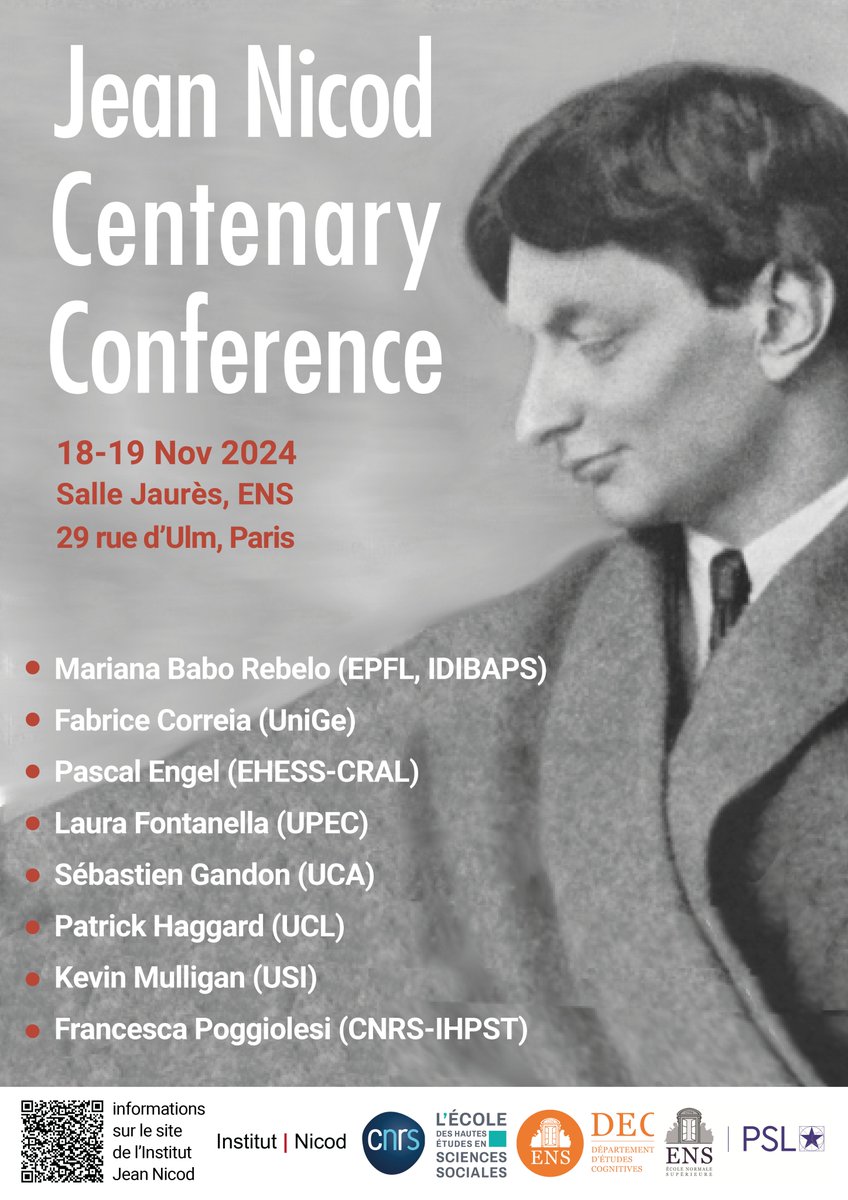 EVENEMENT📣ǀ L’Institut Jean Nicod rend hommage à celui à qui il doit son nom : Jean Nicod, philosophe et  logicien français, à l'occasion du centenaire de sa mort.
➡️institutnicod.org/seminaires-col…