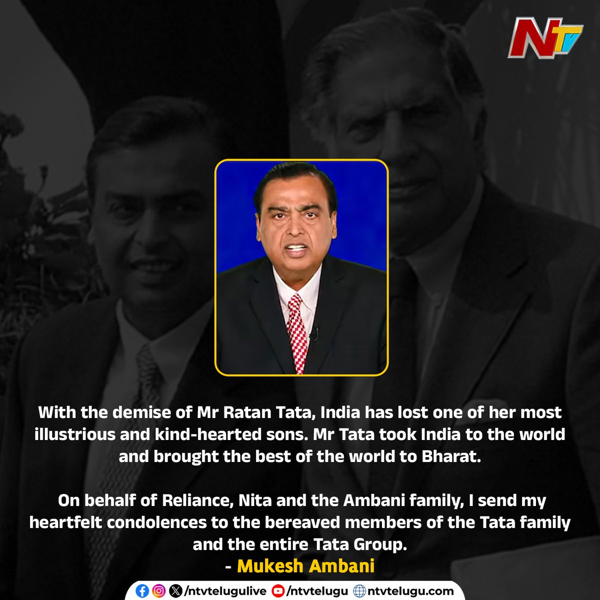 NtvTeluguLive's tweet photo. Industrialists from various fields condole the demise of Ratan Tata.
#India #Industrialists #Business #RatanTataSir #RatanTata #RIPTata #RIPLegend #NTVTelugu https://t.co/8uGZXs0rqM