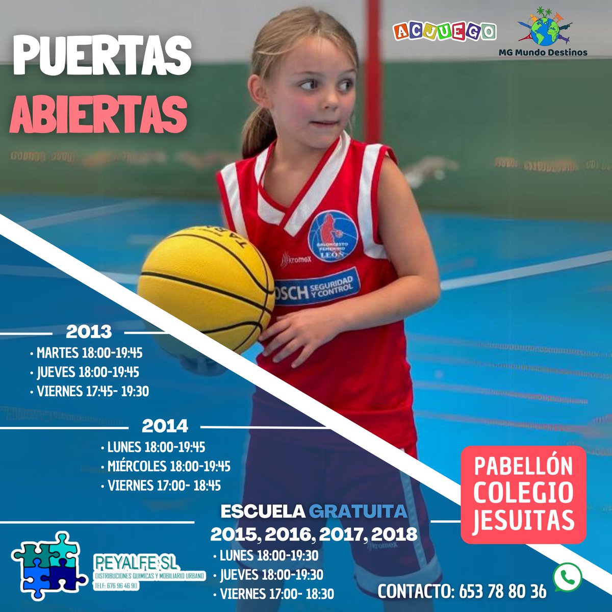 🏀 ¡Escuela gratuita para niñas nacidas entre 2015 y 2018! 🏀

Apúntate a nuestra escuela gratuita en el Pabellón Jesuitas. Para las mayores (2013-2014) también tenemos puertas abiertas para probar. 

Contacto: 653 78 80 36 🌟

#BaloncestoFemeninoLeón #PuertasAbiertas #VamosBFL