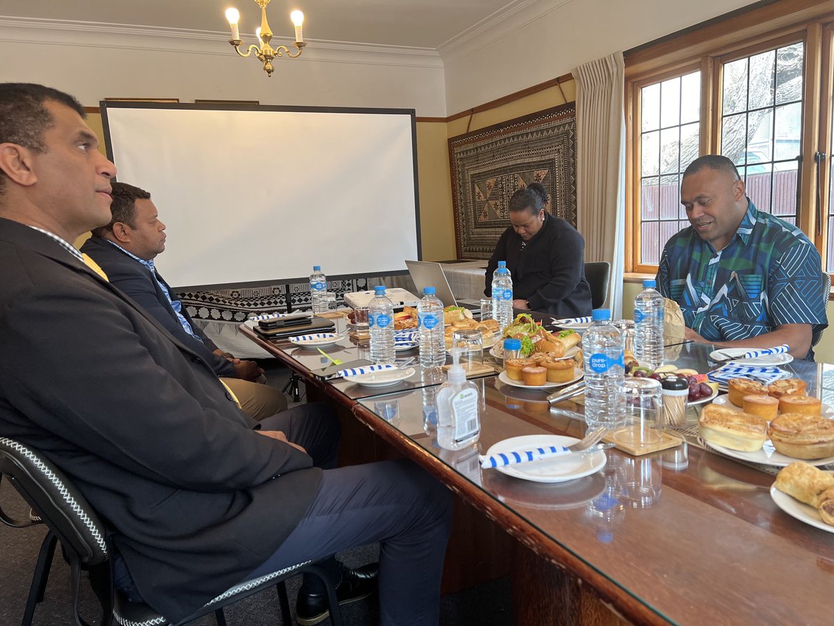 Minister for Education Hon Aseri Radrodro visited the Fiji Chancery this morning. Our First Secretary Ms Melania Baba made a point power presentation on the Fiji High Commission work in NZ.