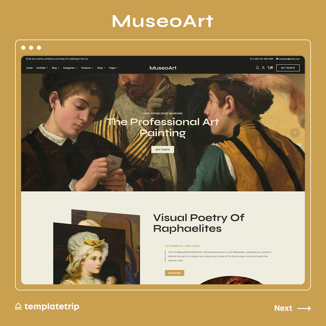 TemplateTrip's tweet image. Boost your Art &amp;amp; Museum Store with MuseoArt, the best WordPress theme for showing creativity and culture!

MuseoArt's Top Features
1. Fully responsive
2. SEO optimized
3. built-in blog modules

Buy now - templatetrip.com/museoart-paint…

#WordPressThemes #woocommerce #ecommercedesign