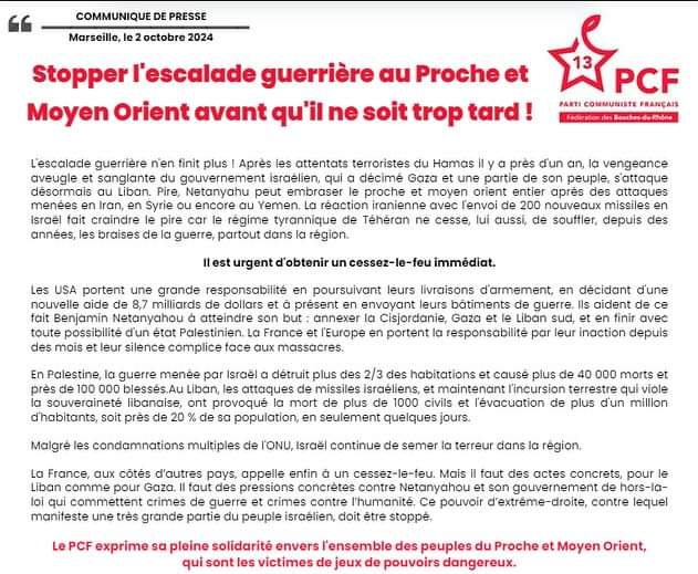 PCF_LaCiotat's tweet photo. Face à la #Guerre totale qui menace, nous appelons à mettre en place rapidement les solutions diplomatiques qui permettront une paix juste et durable. #cessezlefeu #stopàlaguerre #pcf #pcf13 #paix https://t.co/eSEQHihgjD
