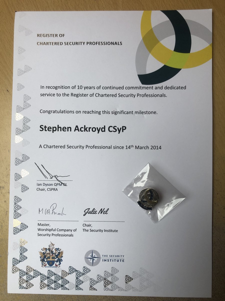 AvKeep's tweet photo. Thank you @CSyP_UK @SyInstitute for the 10 year certificate & pin. Milestones remind us not only of how far we've come, but also of the progress we've made along the way. They give us a moment to reflect, refocus, and reignite our drive for what's yet to be achieved. #CSyP #SecurityProfessional