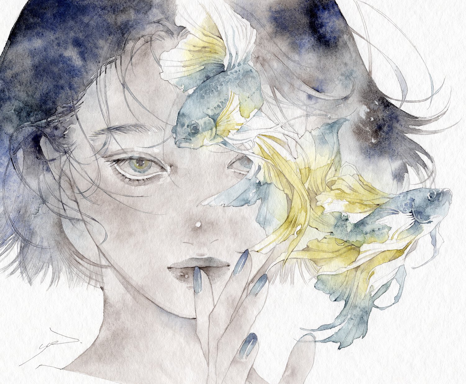 【一点物】 原画　イラスト　yue 水彩画　水墨画　Art 一点物】 原画イラストyue 水彩画水墨画Art