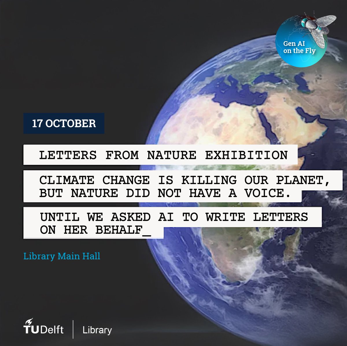 tudelftlibrary's tweet image. What would Nature say if given a voice?

In the new exhibition #LettersfromNature at #TUDelftLibrary, #AI has been used to write to world leaders on behalf of the world’s ice caps, glaciers, coral reefs and islands under threat. Join the opening on 17 Oct: edu.nl/yyf6v