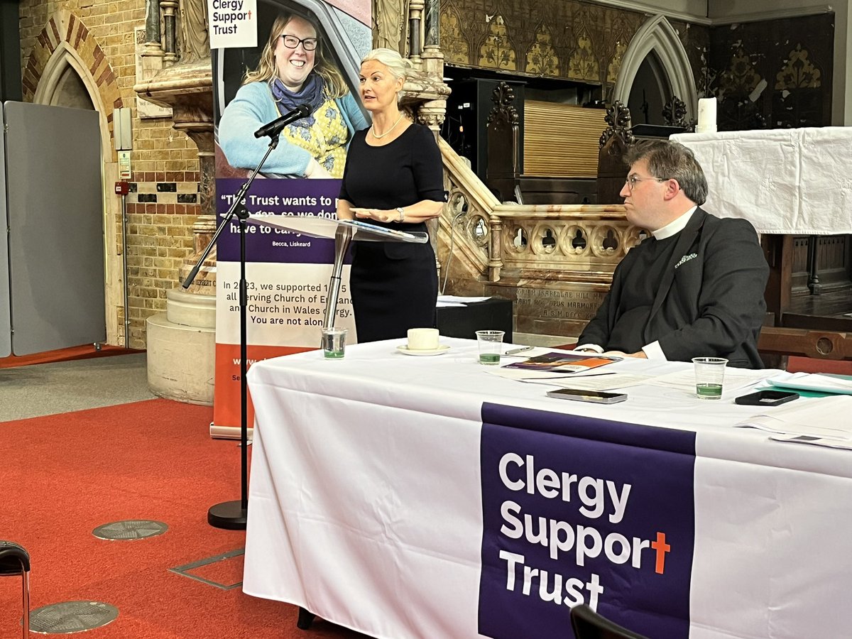 Great talk on #clergy wellbeing from <a href="/LizGraveling/">Liz Graveling</a> at the <a href="/ClergySupportUK/">Clergy Support Trust</a> AGM. Highlighting four challenges impacting the wellbeing of clergy: exhaustion, isolation, demoralisation (eg not hitting centrally-set growth targets) and financial stress caused by inadequate stipends.