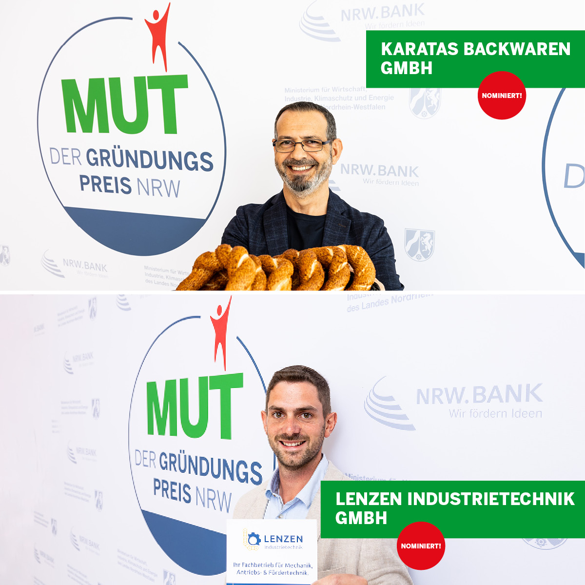 Die #KaratasBackwaren GmbH und die #LenzenIndustrietechnik GmbH stehen als zwei von zehn Nominierten im Finale von MUT – DER #GründungspreisNRW2024 und haben somit Chancen auf insgesamt 60.000 Euro Preisgelder. 🏆 Infos zu allen Nominierten auf gründungspreis.nrw .