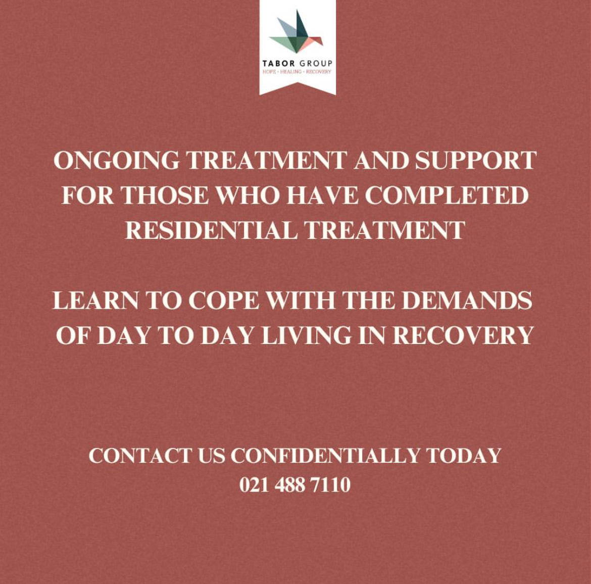 Your journey with Tabor Group doesn't stop when you reach the end of your programme!

Continuing Care with Tabor Group provides ongoing support to clients that have completed residential treatment with us and are now learning to cope with the demands of daily life in recovery 💜