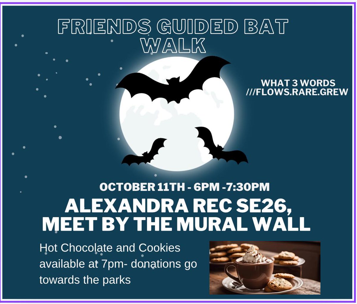 SE20Penge's tweet image. Bat Walk - Tomorrow!!

We will look out for our resident bats using our bat detectors- children are welcome - please bring an adult with you. 

Hot chocolate &amp;amp; cookies  available at the end of the walk- served in the bowls club

#Penge #SE20 #SE26