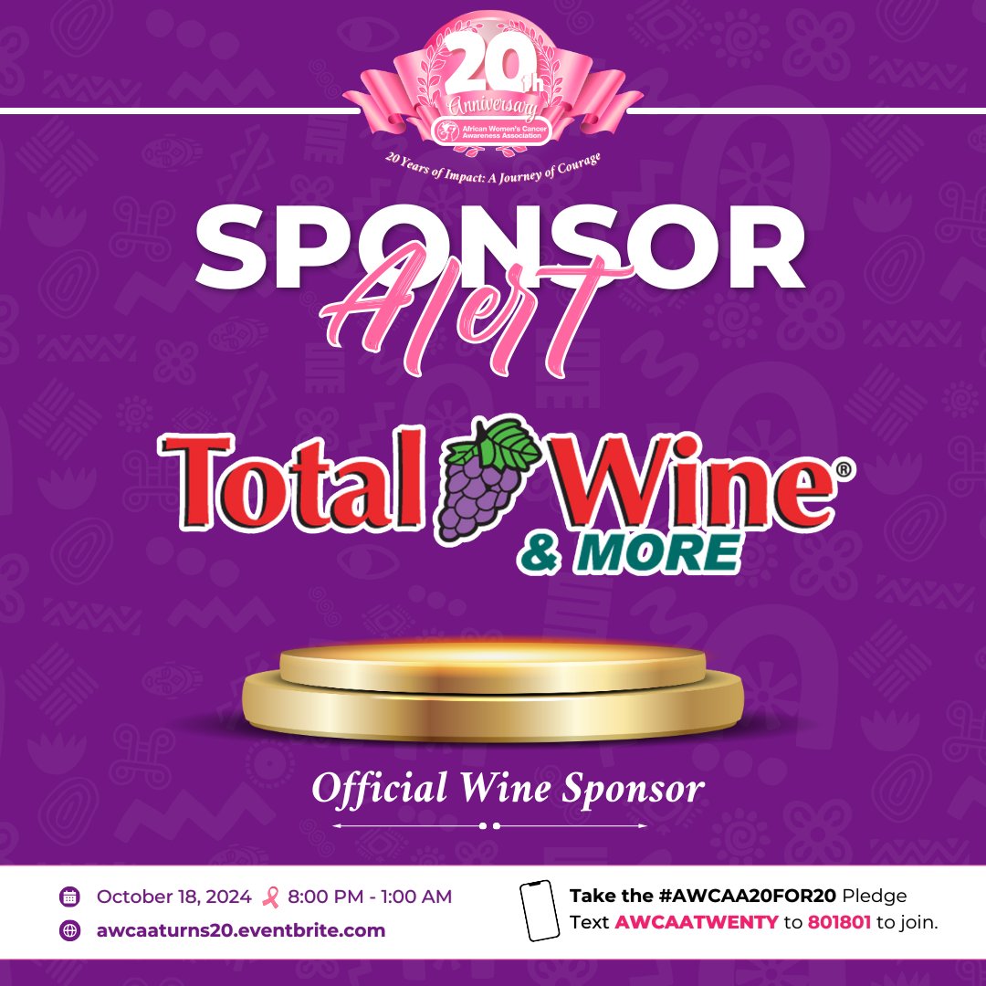 Cheers to our generous Wine Sponsor, @totalwine! 🥂🍷 We are thrilled to have them join us for our fundraising gala, adding a touch of elegance to the evening.
Join us to raise a glass to 20 years of making a difference. Get your tickets at awcaaturns20.eventbrite.com