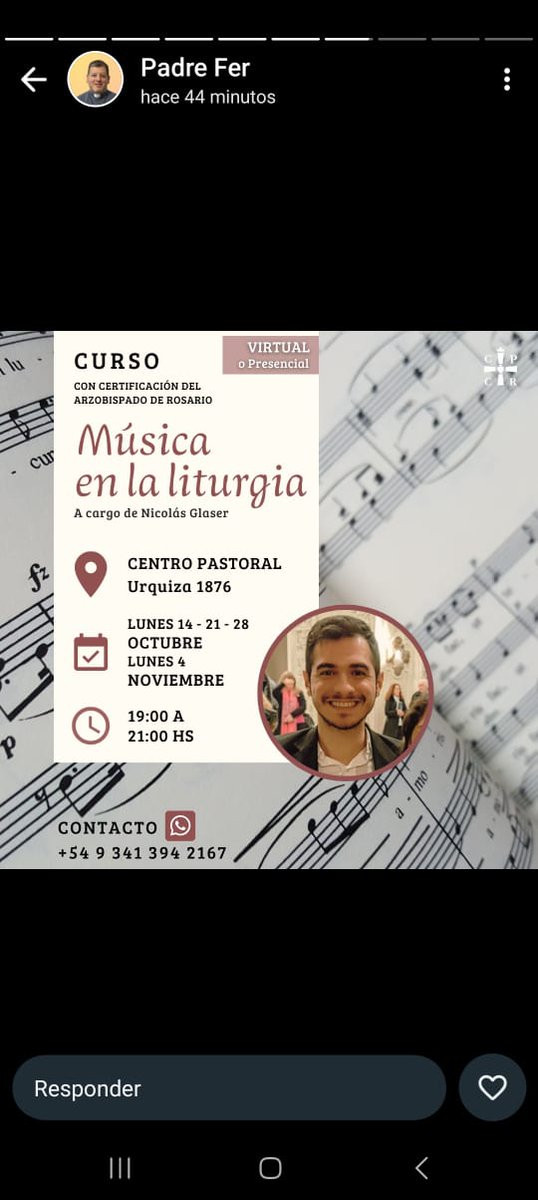 PastoralCentro's tweet photo. Los invitamos a participar de nuestro próximo curso #Musica y #liturgia 
Para mas información o inscripción escríbenos al +54 9 341 394-2167 https://t.co/fFR31z3PTi