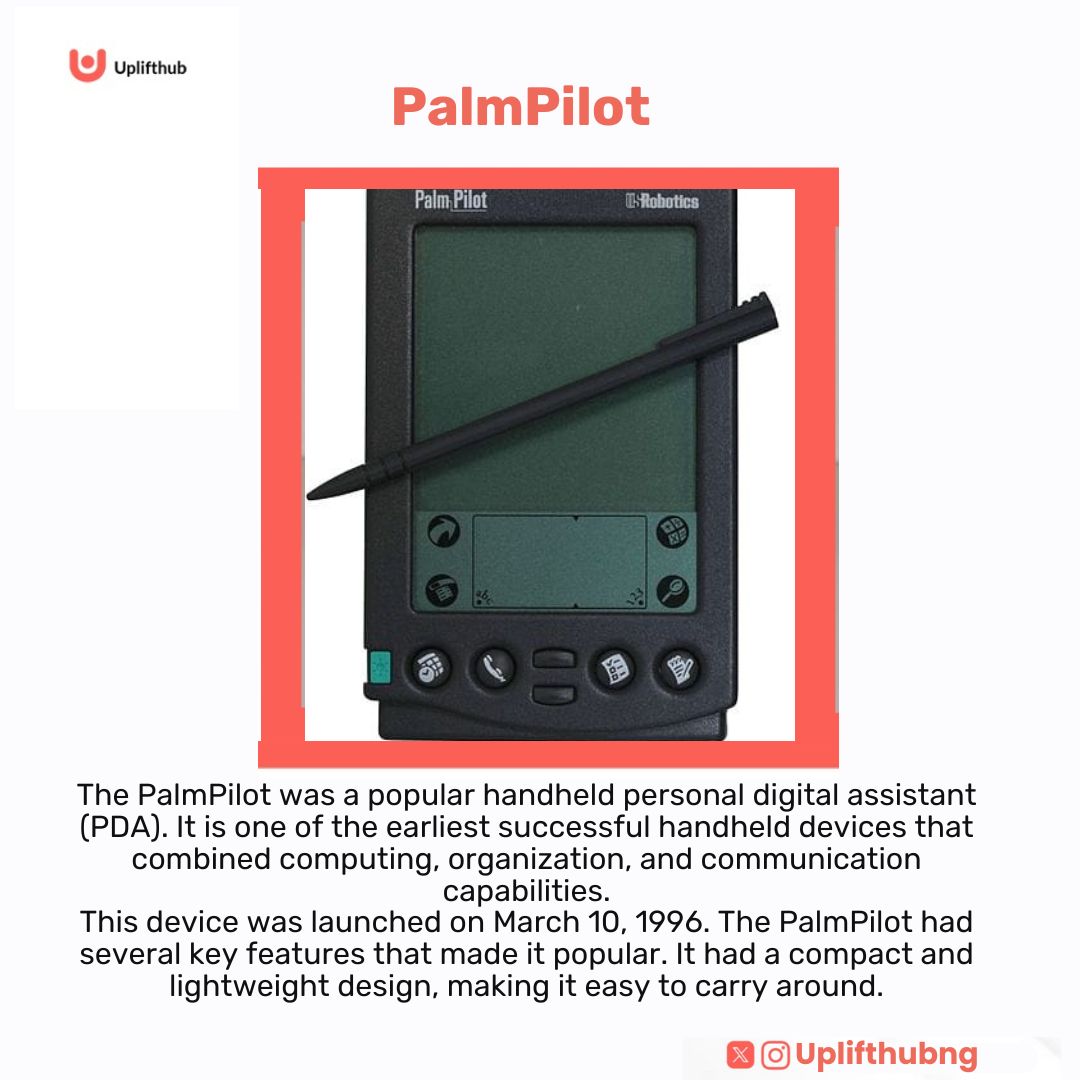 uplifthubng's tweet image. Tech throwback: Palmpilot

Do you know a Handheld digital assistant existed?
It had very unique features that made it popular in 1996

#Uplifthub
#TechThrowbacks
#palmpoint