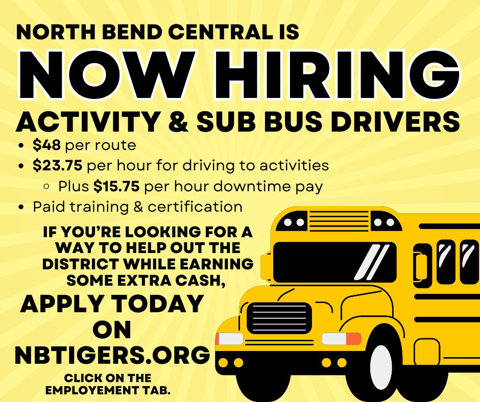 NBCTigers's tweet image. Apply today to be an NBC bus driver!   Please share to help spread the word.