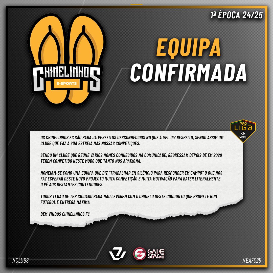 <a href="/ChinelinhosCFC/">Chinelinhos FC</a> 

#vplportugal #vplglobal #podcast #eafc25 #proclubs #esports #gaming #gamer #GamerLife