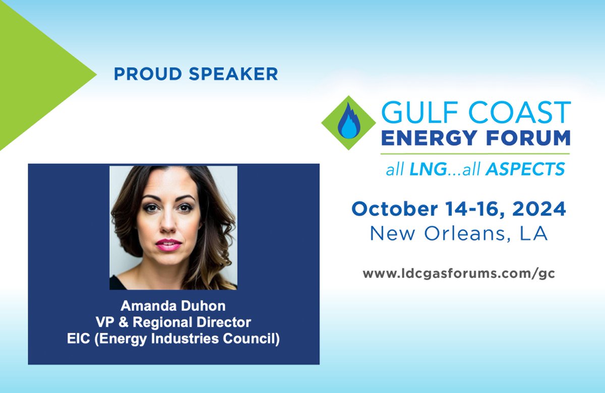 The EIC (@theeicenergy) on Twitter photo Join EIC’s Regional Director Amanda Duhon at <a href="/GulfCoastForum/">Gulf Coast Energy Forum</a>, taking place October 14 – 16 2024 in New Orleans, LA.
#ldcgasforums #LDCGC24 #GulfCoast #GulfCoastEnergyForum #GCLNG24 Join EIC’s Regional Director Amanda Duhon at <a href="/GulfCoastForum/">Gulf Coast Energy Forum</a>, taking place October 14 – 16 2024 in New Orleans, LA.
#ldcgasforums #LDCGC24 #GulfCoast #GulfCoastEnergyForum #GCLNG24