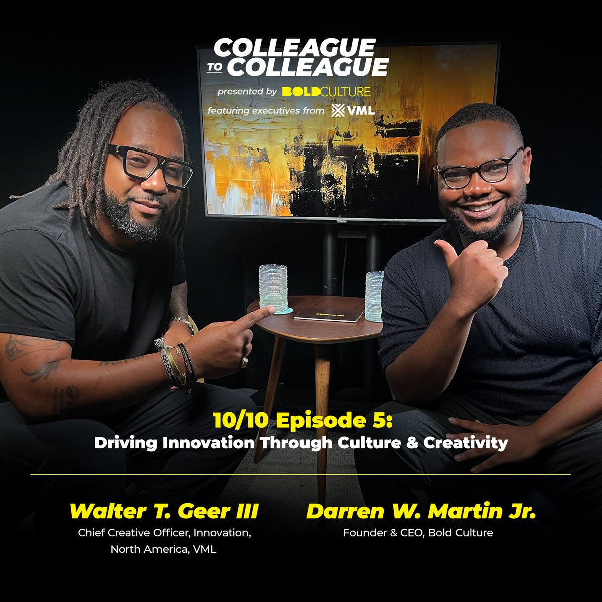 VML (@vml_global) on Twitter photo Don’t miss the final episode of #ColleagueToColleague, which is out now!
<a href="/BoldCLTR/">Bold Culture</a>'s Darren Martin Jr. sits down with #VML’s <a href="/3rdGeers/">Walter Geer</a> to discuss the state of diversity & inclusion, tips for progressing the advertising industry, and more.
Watch 👉 boldctoc.com Don’t miss the final episode of #ColleagueToColleague, which is out now!
<a href="/BoldCLTR/">Bold Culture</a>'s Darren Martin Jr. sits down with #VML’s <a href="/3rdGeers/">Walter Geer</a> to discuss the state of diversity & inclusion, tips for progressing the advertising industry, and more.
Watch 👉 boldctoc.com
