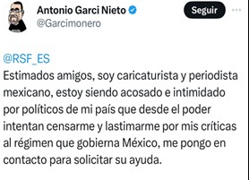 #LeyOlimpia

"Me están acosando por hacer críticas al régimen"... Sexualizar a una senadora, no te hace crítico de un gobierno.

Y no es la 1ra vez que TU SI ACOSAS a una mujer, con razón de género.

Ahora no te victimices <a href="/Garcimonero/">Antonio Garci Nieto</a> y asume las consecuencias del delito.