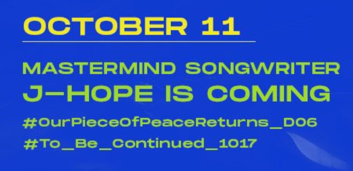 j94shope's tweet image. D-6⏳

Less than a week and Hobi will be here🥹

MASTERMIND SONGWRITER
J-HOPE IS COMING
#6DaysToMeetOurHOPE
#WaitingForHOPE
#OurPieceOfPeaceReturns_D06
#To_Be_Continued_1017 #jhope