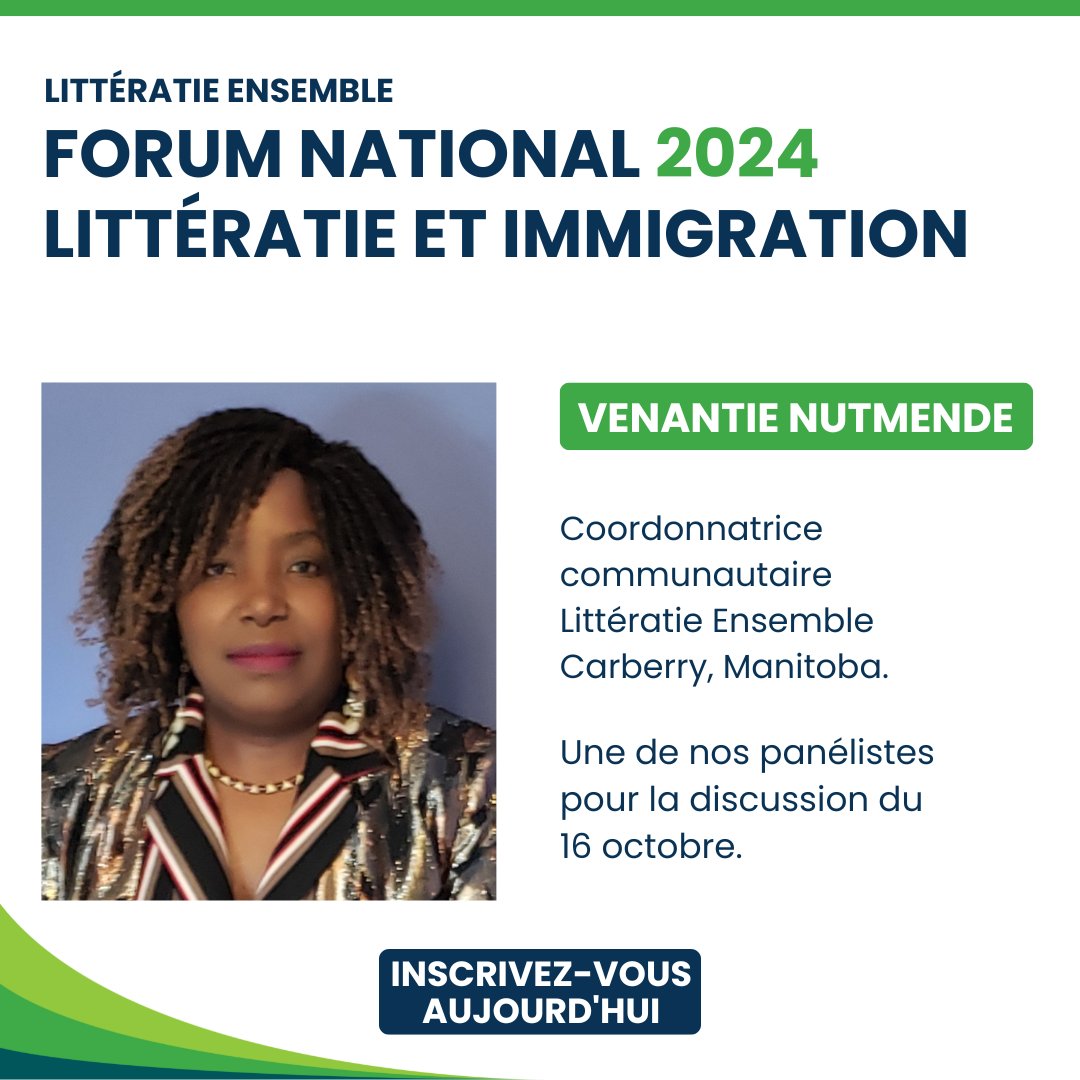 Join us at the forum to hear from Venantie Nutmende, Community Coordinator in Manitoba!
Oct 16, 1:00 - 2:30 pm est
bit.ly/UFL-Forum-Lite…
Rejoignez-nous au forum pour écouter Venantie Nutmende, coordonnatrice communautaire chez Littératie Ensemble au Manitoba