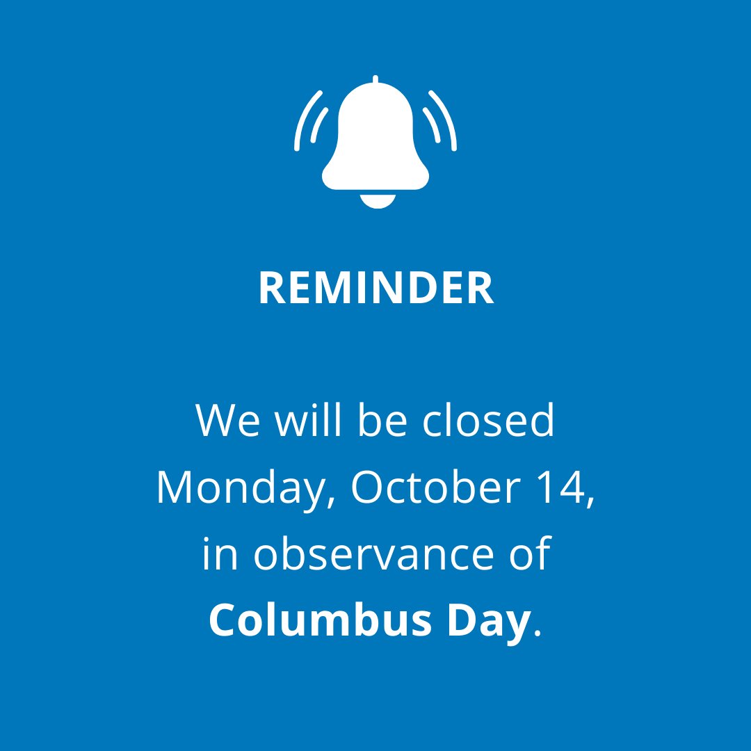 Don't forget... We will be closed on Monday, October 14, in observance of Columbus Day. #ValleyStarCU #ColumbusDay #Holiday