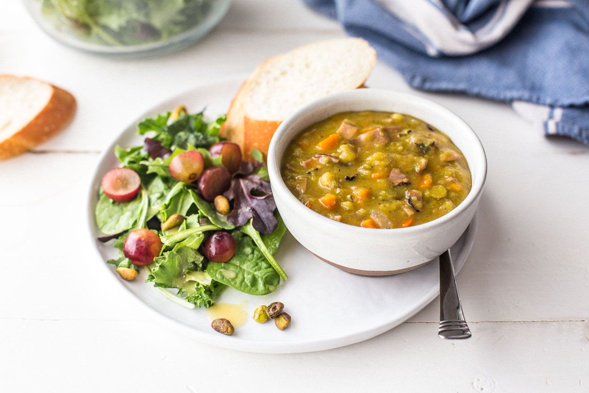 Slow Cooker (or not) Split Pea and Ham Soup | This cozy soup is a Cook Smarts classic. buff.ly/3ZRAGSq  #nowcooking