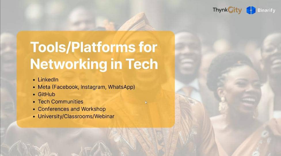 thynkcity's tweet image. Missed our Networking in Tech webinar?

Catch the highlights! Learn how to build connections and grow your tech career. 🌐

#NetworkingInTech #Thynkcity #Binarify #TechCommunity #CareerGrowth #Mentorship