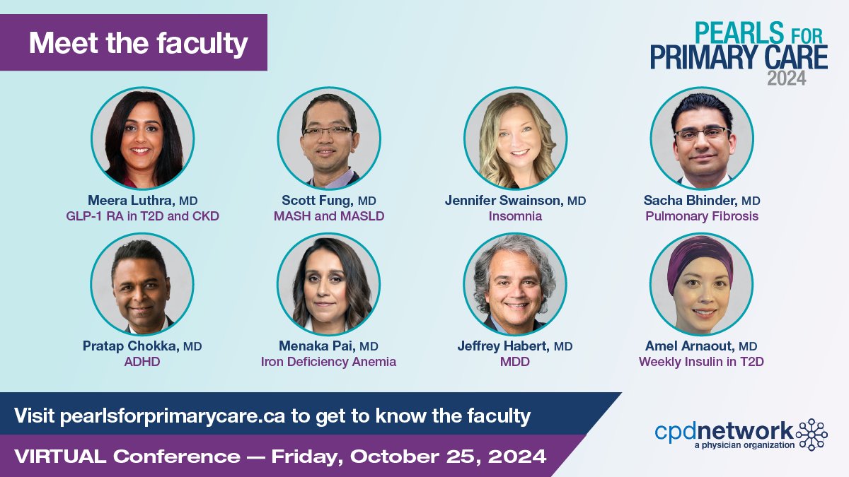 PPCconference's tweet image. Meet the faculty for Pearls for Primary Care 2024! Register now to hear their expertise on October 25th, 2024 and get to know them at pearlsforprimarycare.ca/2024-faculty. #PPC24 #primarycare