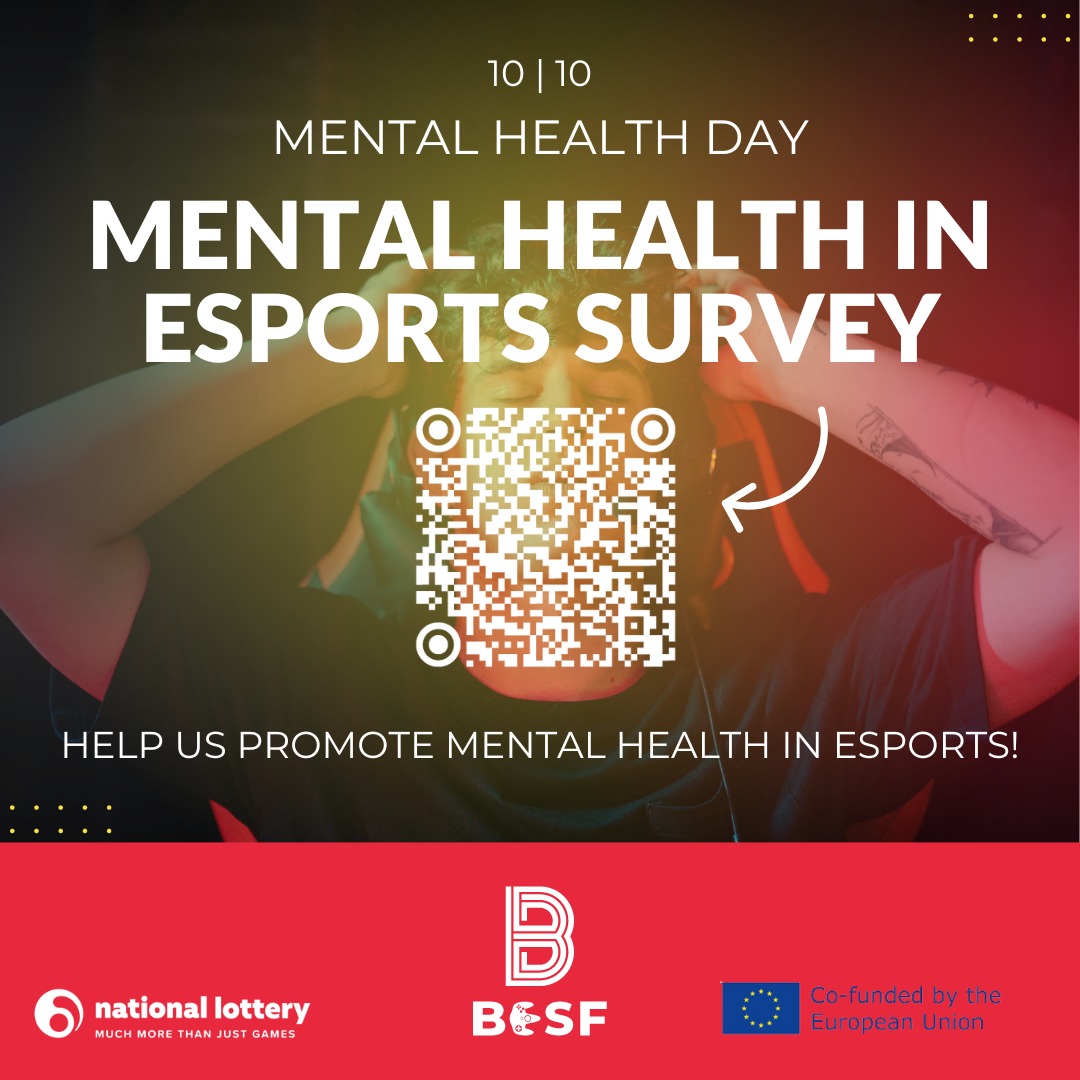 Today 10/10 is the World Mental Health Day. 
Mental &amp; Health is a priority for the BESF ! 

👊 Fill in this survey 🌐 to help us to understand the impact in esports  :
vub.fra1.qualtrics.com/jfe/form/SV_0d…

The GG project is co-funded by EU 🇪🇺

#esports #WorldMentalHealthDay
#worldconnected