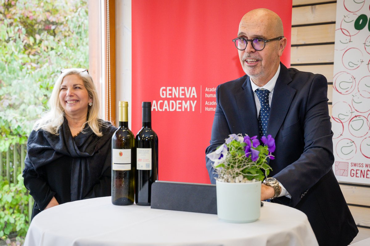 Today, Ms Nathalie Fontanet, President of the Conseil d'État, presented the 2023 Millésime of the Vigne des Nations to the Geneva Academy. Read more: geneva-academy.ch/news/detail/73…