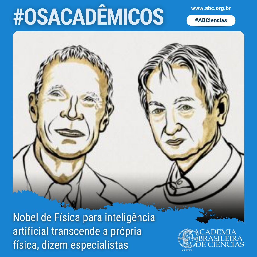 #OsAcadêmicos • Nobel de Física para inteligência artificial transcende a própria física, dizem especialistas
👉 bit.ly/47ZxEgU

Leia matéria da Folha de S. Paulo com comentários dos Acadêmicos Adalberto Fazzio e Gabriel Schleder.