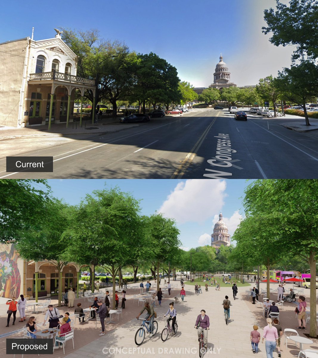 Austin is exploring building pedestrian plazas on Congress Ave!

In addition to multiple large plazas, the city is looking to make pedestrian improvements all the way to the lake and on the bridge! 

They're looking for public input, so go leave your comments at the link (below)