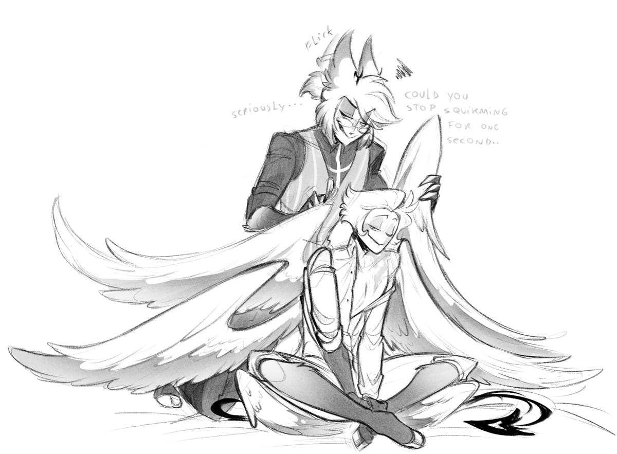 appleparty_sins's tweet photo. Kofi doodle for @/Devi! (Couldn't find their twitter)
Prompt was Wing preening! if you squint you can tell this is about an AU of mine *cough* Guard Alastor *cough* 
#radioapple https://t.co/IbVZUcAPx2