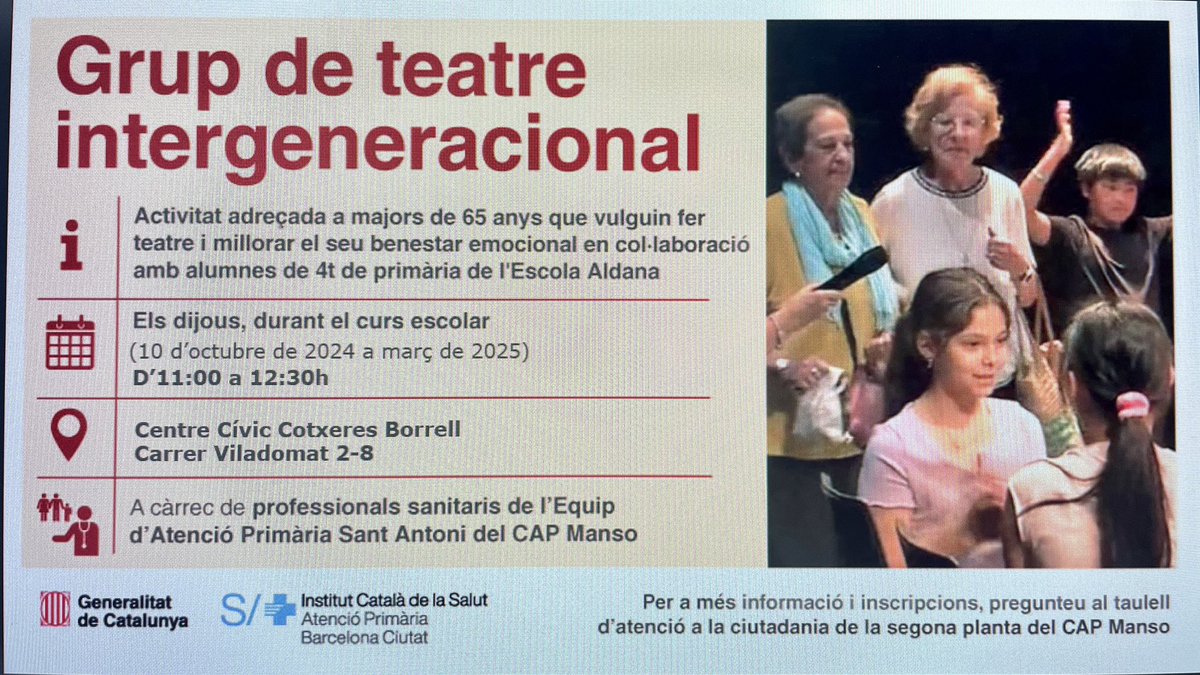 Mónica León Berrar (@monicaleonbe) on Twitter photo Potenciar el #benestaremocional. La #salutmental, compartint grans i petits.
Treballem la salut mental des d #Atencioprimaria
<a href="/fanlo5/">Gemma Fanlo 🅰️1️⃣ 🔜‼️📢</a> <a href="/icscat/">ICS. Generalitat</a> <a href="/primariaicscat/">Atenció Primària i a la Comunitat de l'ICS</a> <a href="/___Emac/">Eva Mª Arroyos</a> <a href="/PlauditeTeatre/">Plàudite Teatre - Espai d'Arts Escèniques</a> <a href="/CCCBorrell/">C.C.Cotxeres Borrell</a> <a href="/calabria_66/">Federació d'Entitats Calàbria 66</a>
#diadelasalutmental
#diamundialdelasaludmental
#infermeres Potenciar el #benestaremocional. La #salutmental, compartint grans i petits.
Treballem la salut mental des d #Atencioprimaria
<a href="/fanlo5/">Gemma Fanlo 🅰️1️⃣ 🔜‼️📢</a> <a href="/icscat/">ICS. Generalitat</a> <a href="/primariaicscat/">Atenció Primària i a la Comunitat de l'ICS</a> <a href="/___Emac/">Eva Mª Arroyos</a> <a href="/PlauditeTeatre/">Plàudite Teatre - Espai d'Arts Escèniques</a> <a href="/CCCBorrell/">C.C.Cotxeres Borrell</a> <a href="/calabria_66/">Federació d'Entitats Calàbria 66</a>
#diadelasalutmental
#diamundialdelasaludmental
#infermeres