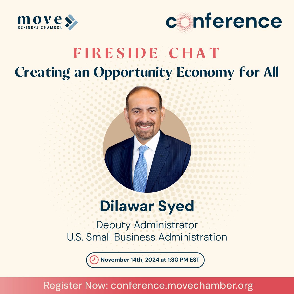 We're excited to share that <a href="/SBADeputyAdm/">Dilawar Syed</a> , Deputy Administrator of the U.S. Small Business Administration, will join us for a fireside chat at the MOVE Business Conference. Titled "Creating an Opportunity Economy for All" 

Register here: conference.movechamber.org