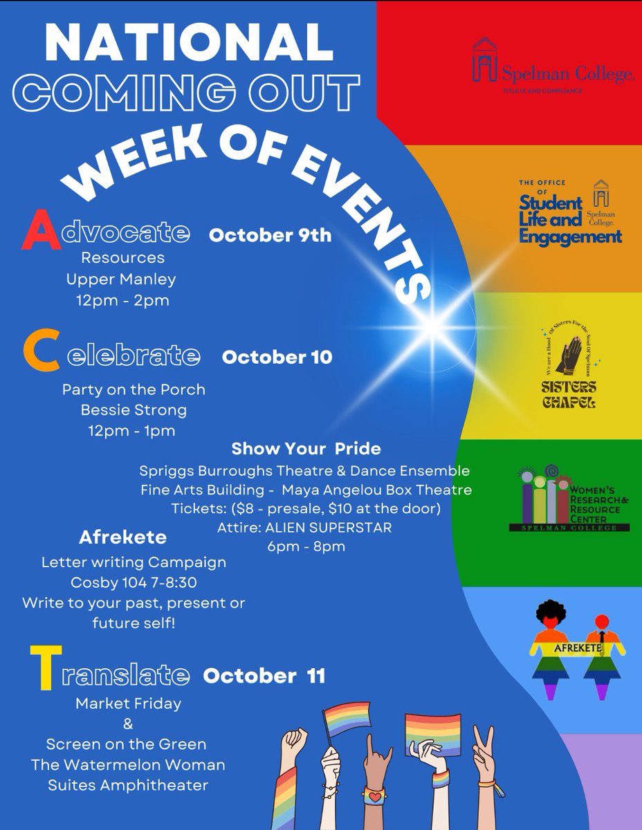 Check out these National Coming Out Week events <a href="/SpelmanCollege/">Spelman College</a> this week!