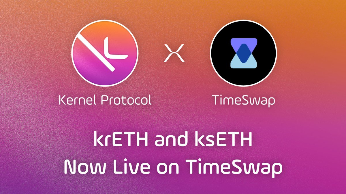 Kernel Protocol (@kernelprotocol) on Twitter photo We’re delighted to announce that krETH and ksETH can again be used to borrow WETH on <a href="/TimeswapLabs/">Timeswap ⏳</a>! 🤝
The pools will be co-incentivized with $KERN and $TIME rewards to maximize yields for both lenders and borrowers.
Try it now at:
krETH -> app.timeswap.io/borrow/b5b7117…
ksETH -> We’re delighted to announce that krETH and ksETH can again be used to borrow WETH on <a href="/TimeswapLabs/">Timeswap ⏳</a>! 🤝
The pools will be co-incentivized with $KERN and $TIME rewards to maximize yields for both lenders and borrowers.
Try it now at:
krETH -> app.timeswap.io/borrow/b5b7117…
ksETH ->