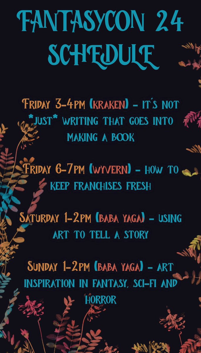 jenni_coutts's tweet photo. My fantasycon 2024 schedule!

Fri 3-4pm (kraken) - it’s not *just* writing that goes into making a book 

Fri 6-7pm (wyvern) - how to keep franchises fresh

Sat 1-2pm (Baba Yaga) - using art to tell a story

Sun 1-2pm (Baba Yaga) - art inspiration in fantasy, sci-fi and horror https://t.co/5ODE9pKDic
