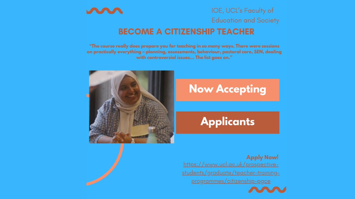 IoECitPGCE's tweet image. Want to teach in schools about citizen rights, politics, international affairs, law, economy, climate/sustainability, peace, democracy and a huge host of other areas? @IOE_London 

Apply now to be a Citizenship teacher:
ucl.ac.uk/prospective-st…