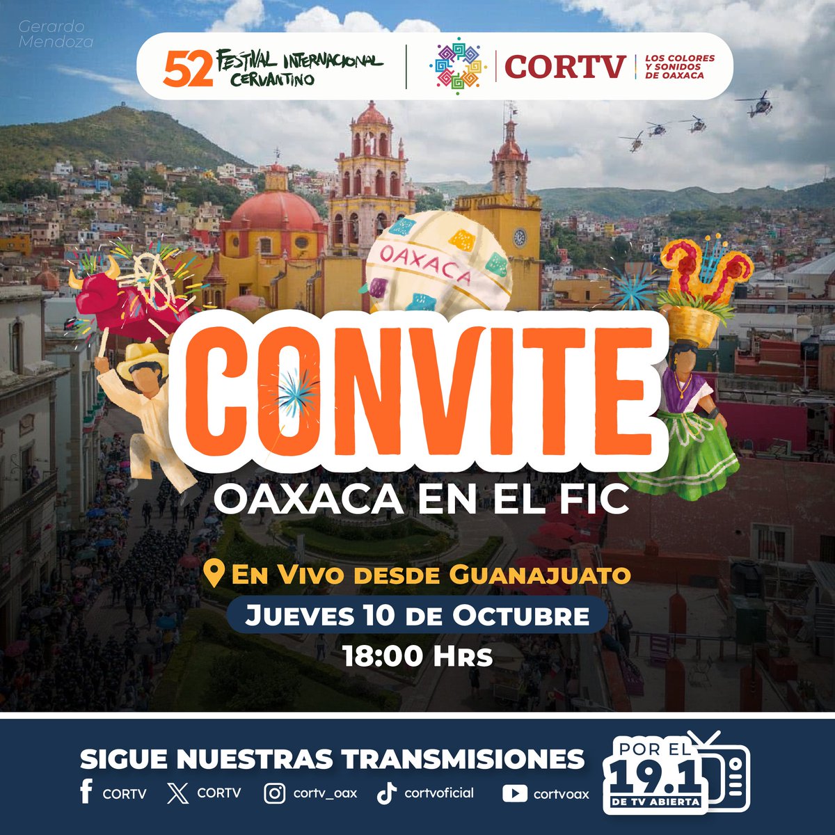 cortv's tweet photo. ¡Es hoy, es hoy! 🥳 ¡#OaxacaLlegóAlCervantino! 🎉

𝗗𝗶𝘀𝗳𝗿𝘂𝘁𝗮 𝗱𝗲𝗹 𝗰𝗼𝗻𝘃𝗶𝘁𝗲 que recorrerá las principales calles de #Guanajuato. ✨

🗓️ Hoy, a las 𝟭𝟴:𝟬𝟬 𝗵 | Canal 𝟭𝟵.𝟭 𝗛𝗗 y #RedesSociales. 📱📺

#52FIC #OaxacaEnElCervantino https://t.co/vcujuX7qj5