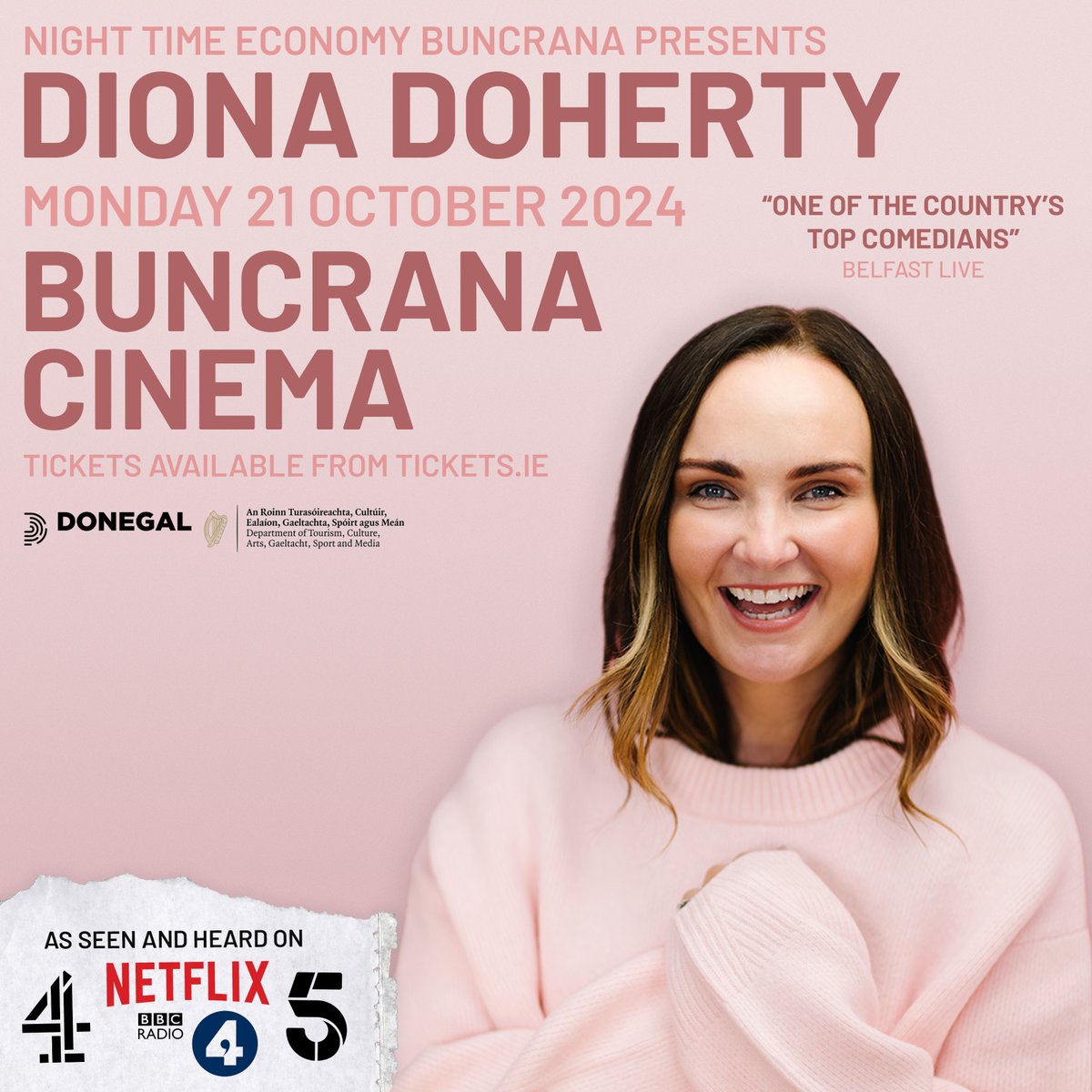 🚨 𝗢𝗡 𝗦𝗔𝗟𝗘 𝗡𝗢𝗪 🚨

Named by Belfast Live as "one of the country's top comedians," Derry's very own #DionaDoherty will take to the stage with her hilarious stand-up in Buncrana Cinema on Monday 21st October.

Tickets on sale NOW  👉 bit.ly/DionaDoherty-B…

<a href="/mrkeventsie/">MRK Events</a>