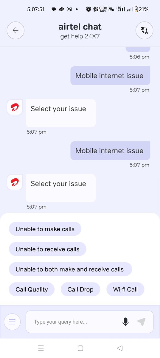 jesh85be's tweet photo. #Airtel @Airtel_Presence @airtelindia @TRAI  i never seen like this worst network. No option to speak customer care executive computer Bot only answer to us. See this screenshot how it's working https://t.co/ihMcmATUT9