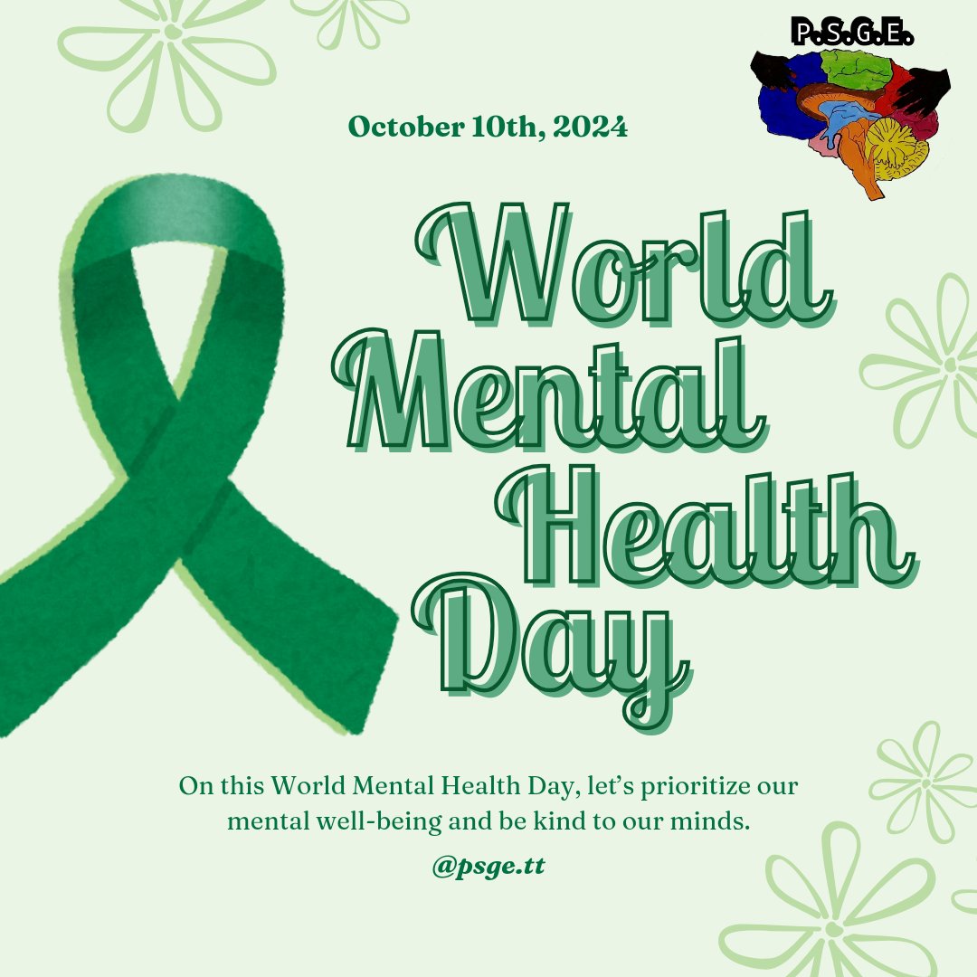 PSGE_TT's tweet photo. 🌎 Today is #WorldMentalHealthDay2024! It's vital to discuss mental health in the workplace. As professionals, we must prioritize our mental well-being just as much as our career goals. Let’s break the stigma and foster a supportive environment for mental health at work. 💼🧠 https://t.co/QRGw8fPwcu