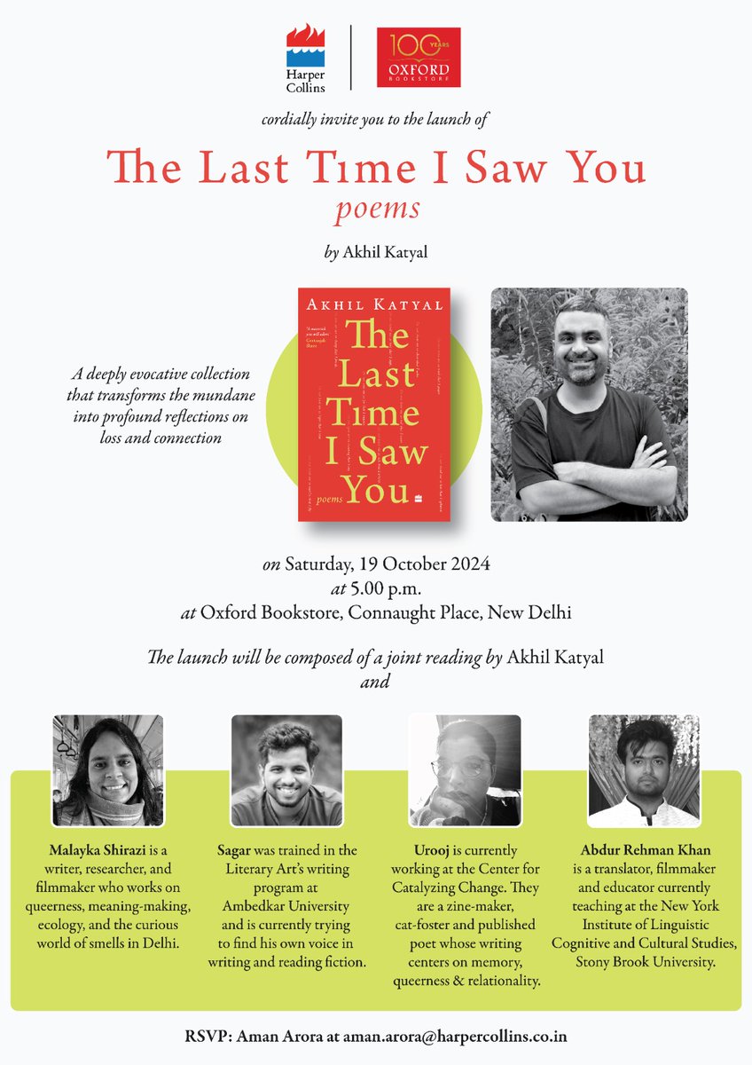 Akhil Katyal (@akhilkatyal2) on Twitter photo So chuffed to be reading alongside some of my favourite poets to send this little book out into the world. Malayka, Urooj, Sagar and Abdur, thank you for joining me for this.
<a href="/HarperCollinsIN/">HarperCollins</a> <a href="/oxfordbookstore/">oxfordbookstore</a> So chuffed to be reading alongside some of my favourite poets to send this little book out into the world. Malayka, Urooj, Sagar and Abdur, thank you for joining me for this.
<a href="/HarperCollinsIN/">HarperCollins</a> <a href="/oxfordbookstore/">oxfordbookstore</a>