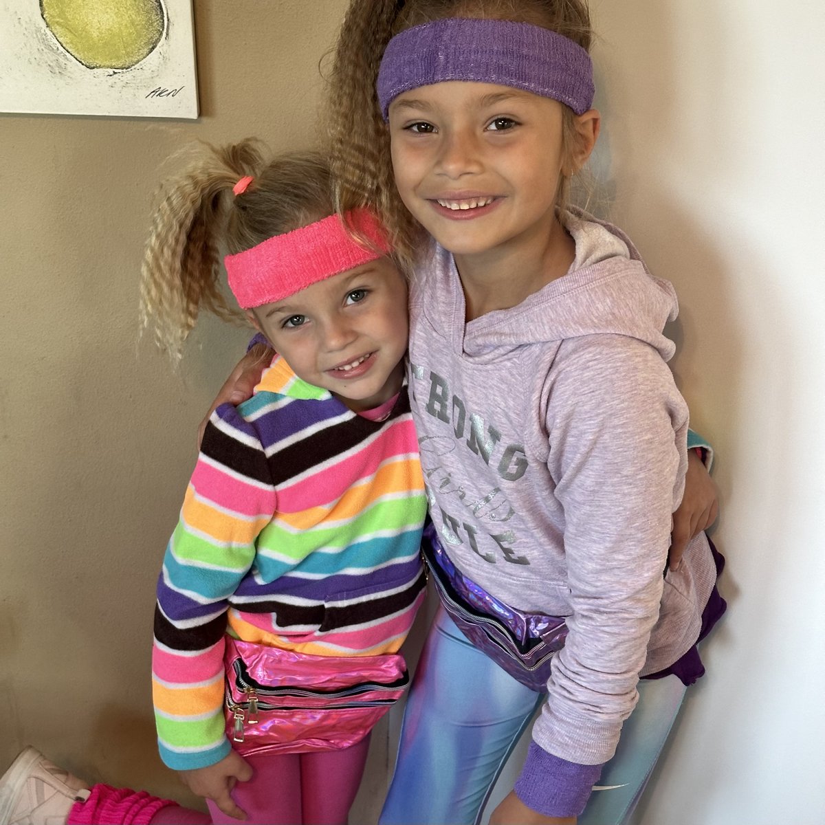 RescueMe13's tweet image. Decade Day at school and these two went full 80s! 💥 Leg warmers, fanny packs, and yes, I still own a crimper. #ThrowbackThursday #80sVibes #MomLife #DecadeDay