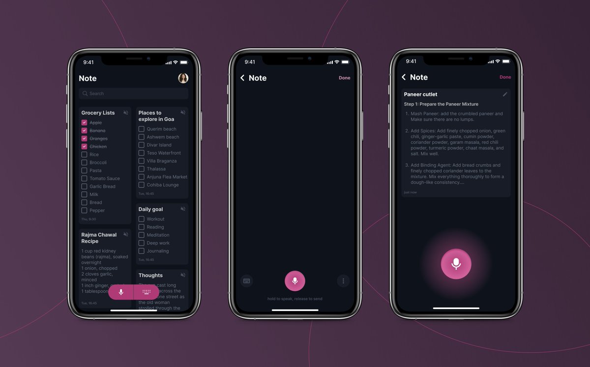 Day 2/21 Product Design Challenge by <a href="/Peerlist/">Peerlist</a>

Introducing a super simple, voice-activated note-taking app! Easily capture notes, create tasks, set reminders, and more—all with just your voice. #ProductivityMadeEasy

#ProductDesignChallenge