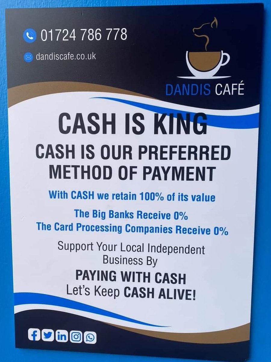 This UK cafe encourages people to KEEP CASH ALIVE and support local, independent businesses. It also offers cashless payments, providing choice to all customers.