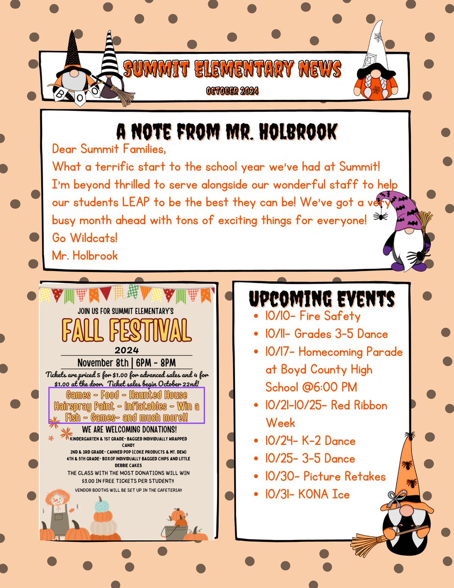 SummitWildcats's tweet photo. Check out what is going on at Summit Elementary during the month of October! https://t.co/1QEVqK545S