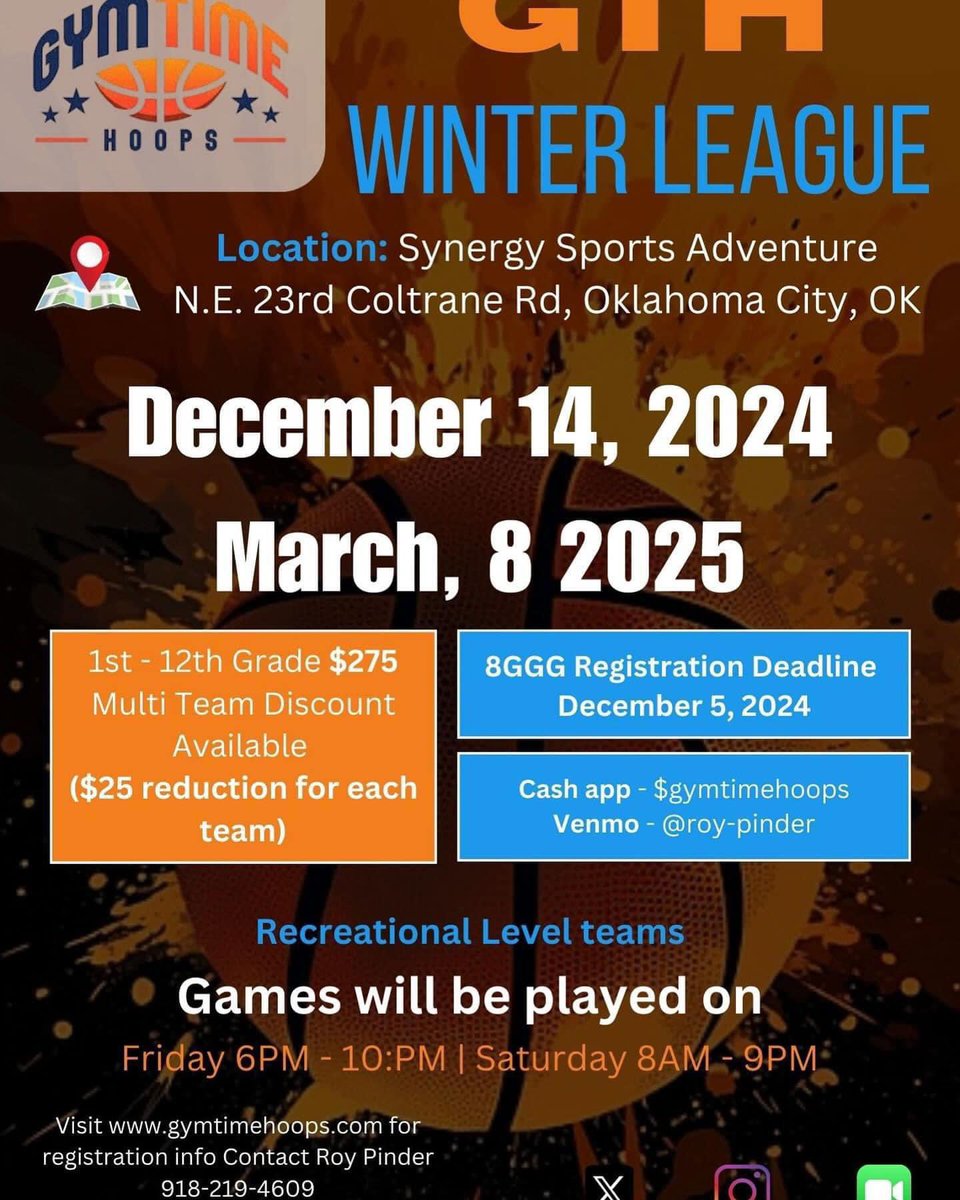 🏀 Looking for a fun and competitive way to keep your kids active this winter?

GymTime Hoops Winter League is back and better than ever! If you're a parent, coach, or basketball enthusiast, this is the perfect opportunity for 1st-12th graders to level up their game.

With games