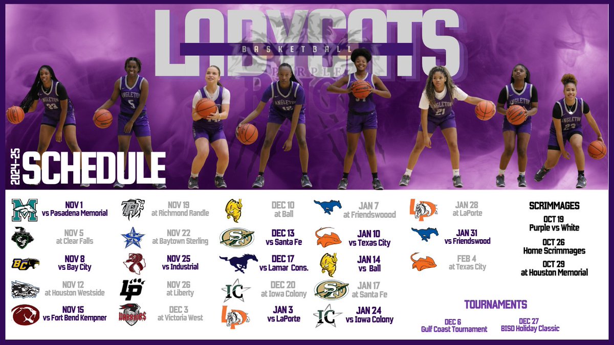 AngletonLCBB's tweet image. The Wait is Over! 🏀 Our 2024-2025 schedule is officially here! Get ready to support your LadyCats as we take on some tough competition this season. Mark your calendars and come out to show your pride! #LadyCatPride #2024-25Season #ScheduleRelease